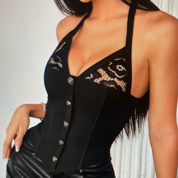 Tops - Elegant Black Lace Halter Top